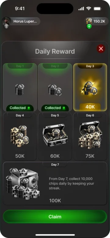 Appeak Poker Daily Reward Screenshot