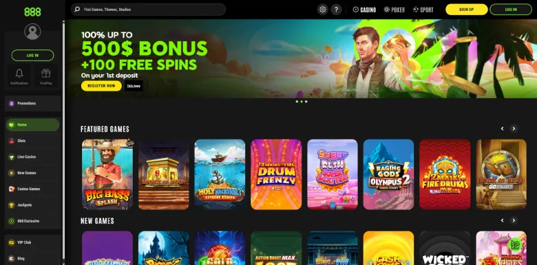 888 Casino main webpage