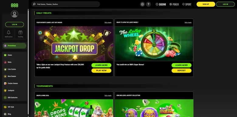 888 Casino promotions page