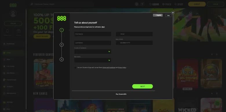 888 Casino sign up
