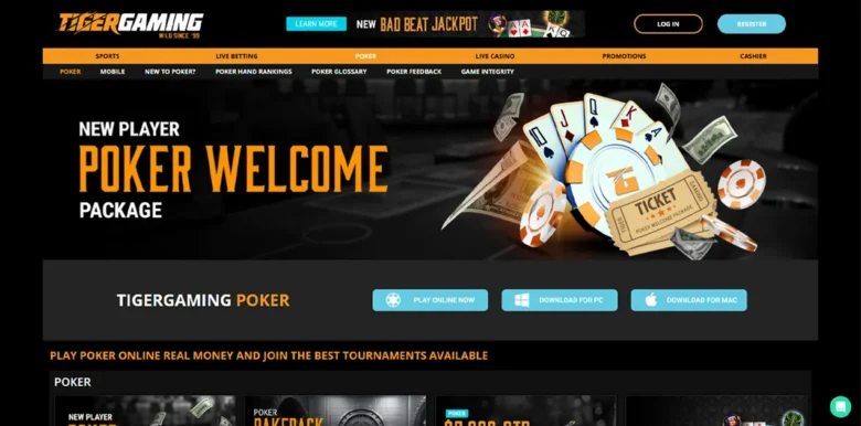 TigerGaming Poker main webpage