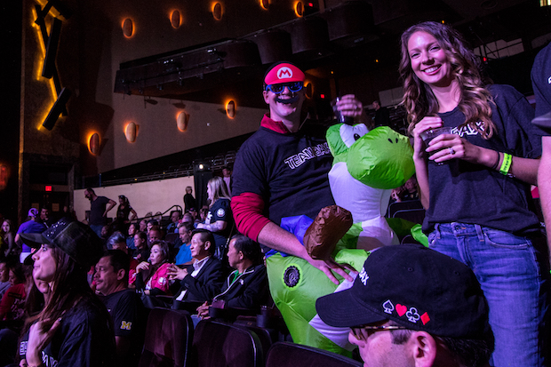 Fan with Mario and Yoshi costume