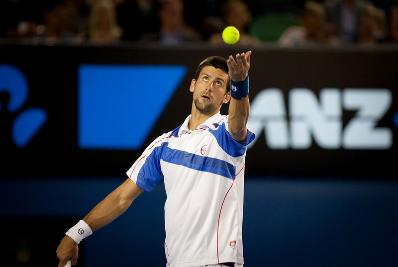 Novak Djokovic about to serve