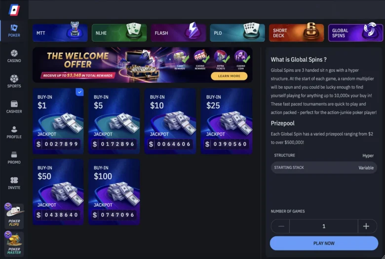 WPT Global poker global spins lobby