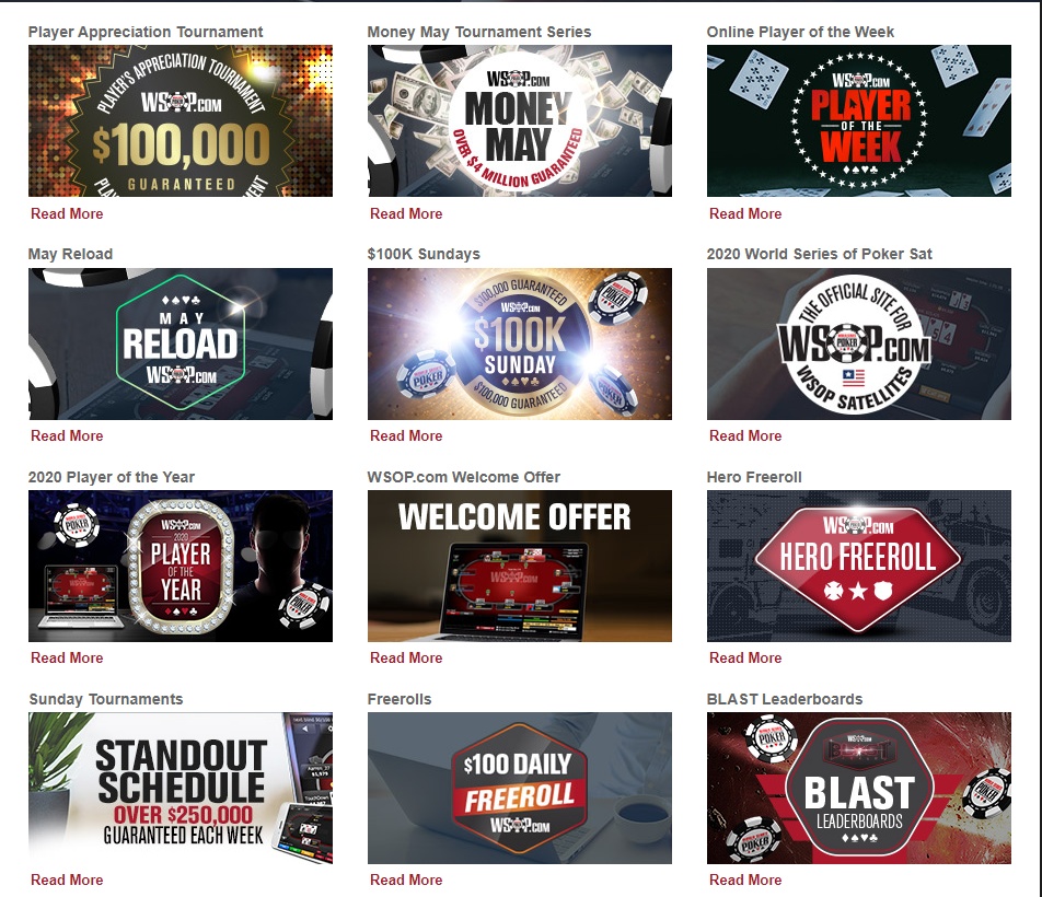 WSOP tournaments and freerolls schedule May 2020