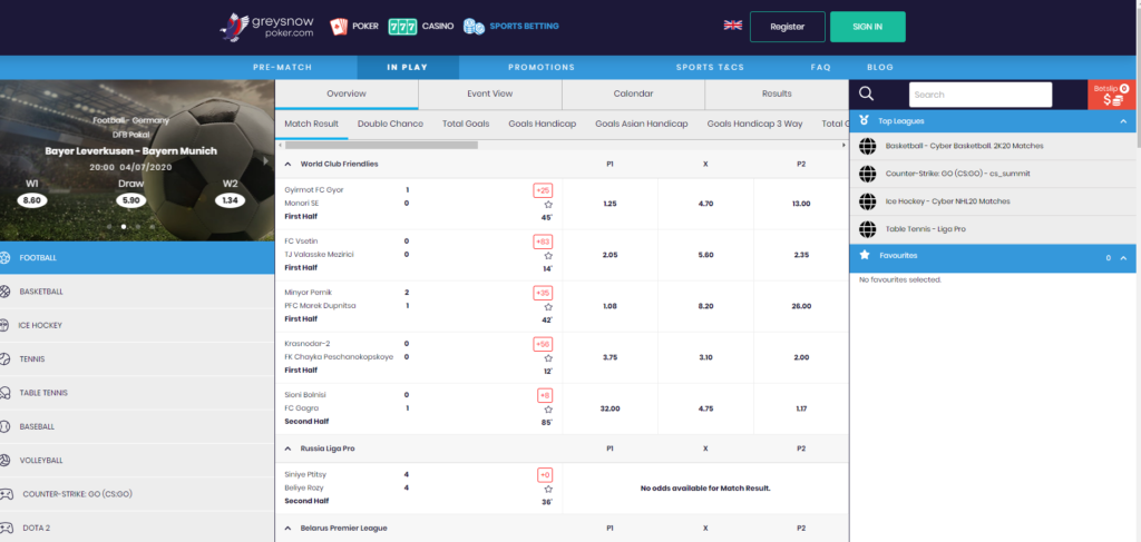 Greysnow sports betting in-play