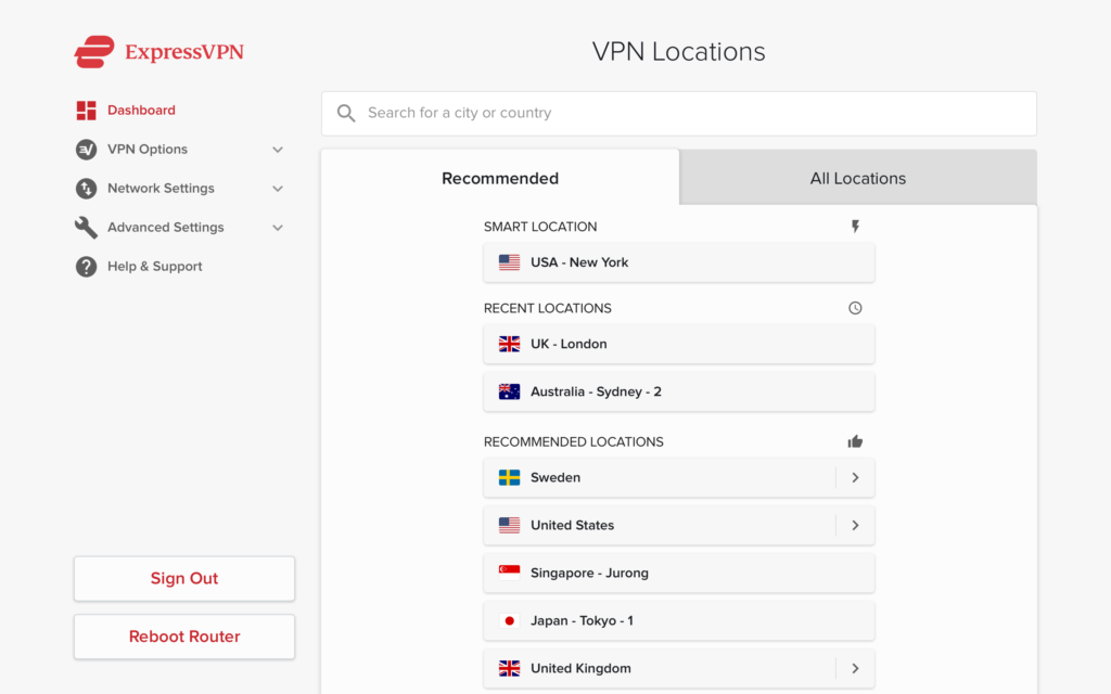 160 ExpressVPN locations in 90+ countries