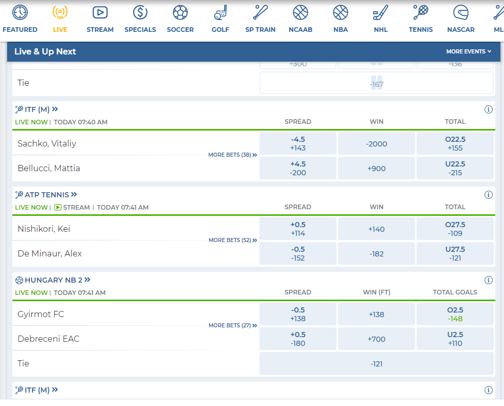 BetRivers Live In-play Betting