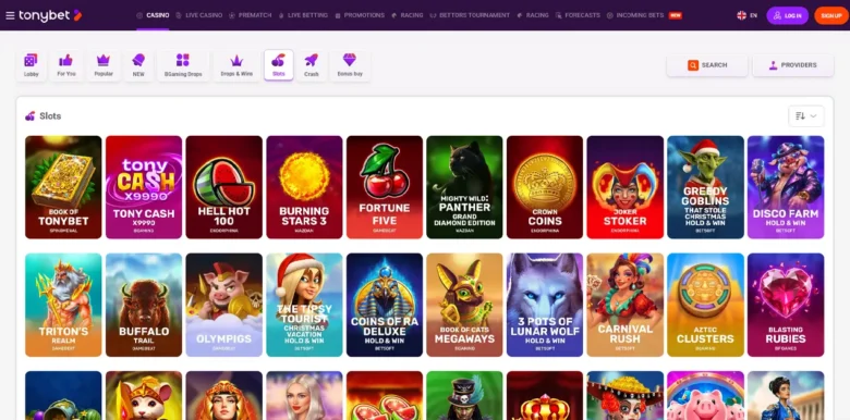 TonyBet Casino slots page