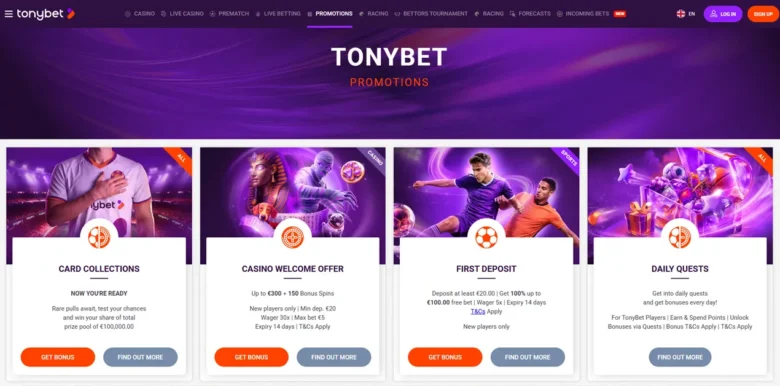 TonyBet Casino promotions page