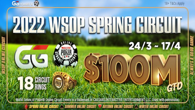 WSOP Spring Online Circuit Guarantees $100M (March 24 – April 17)