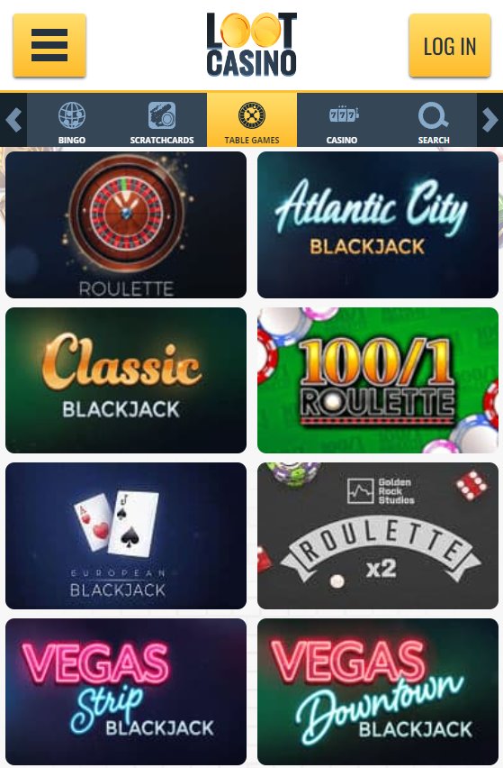 Loot Casino Mobile View