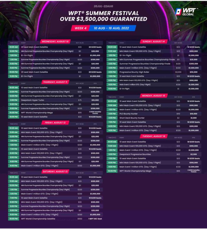 WPT Global Summer Festival Schedule Week 3