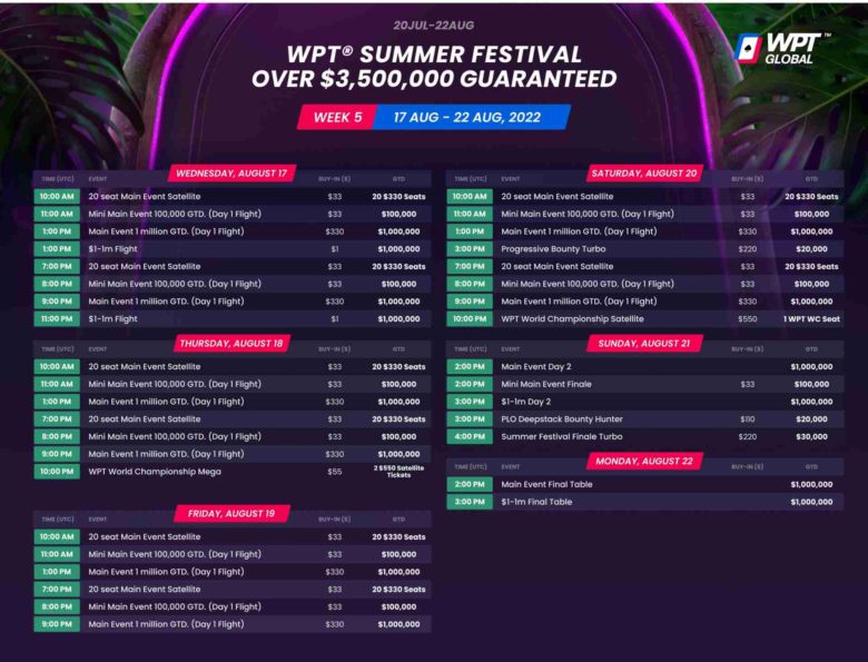 WPT Global Summer Festival Schedule Week 4