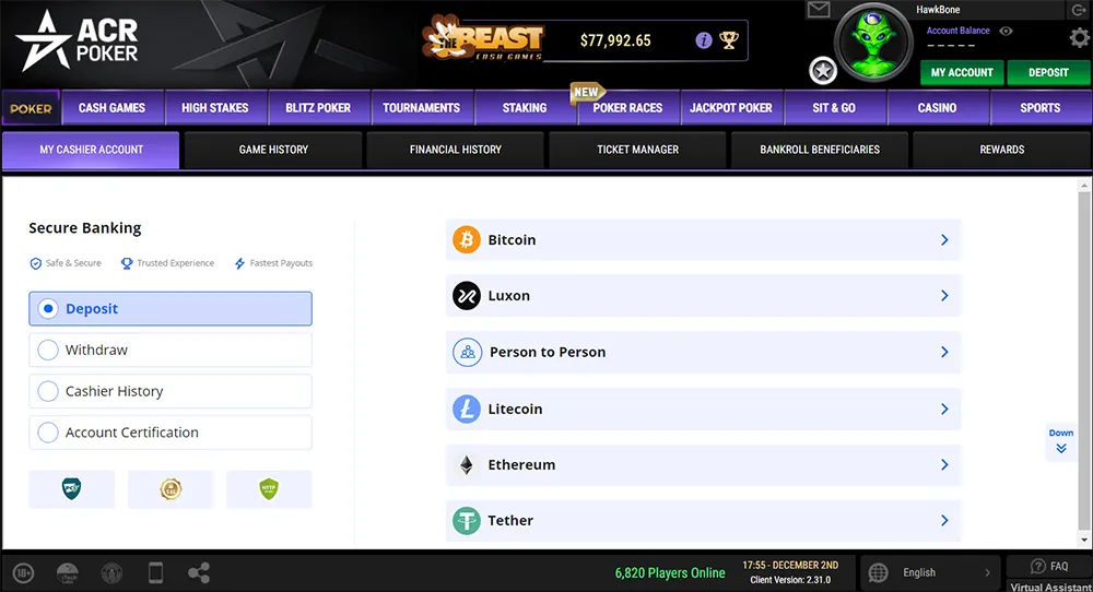ACR Poker Payment Methods