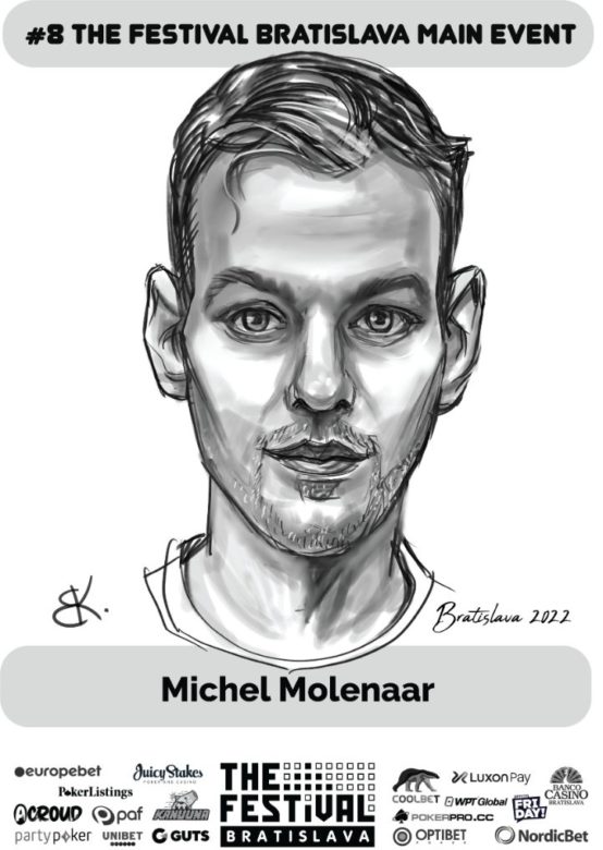 Drawing of Michel Molenaar. The winner of The Festival Series Main Event in Bratislava 2022.
