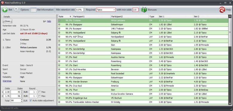 Matched betting vesion 0.9.