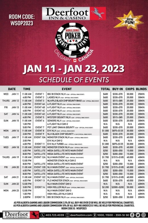 WSOP Circuit Events schedule.