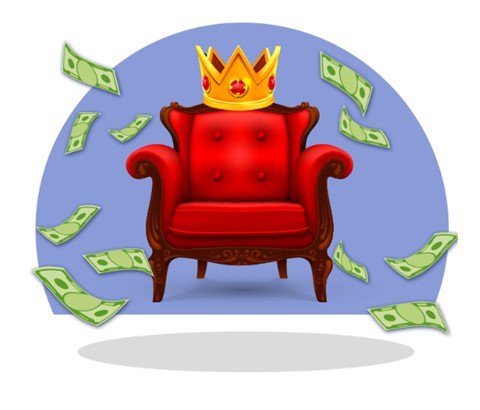 Americas Cardroom. Chair, money, and crown.