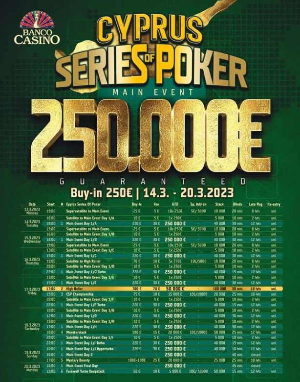 Schedule for Cyprus Series of Poker.