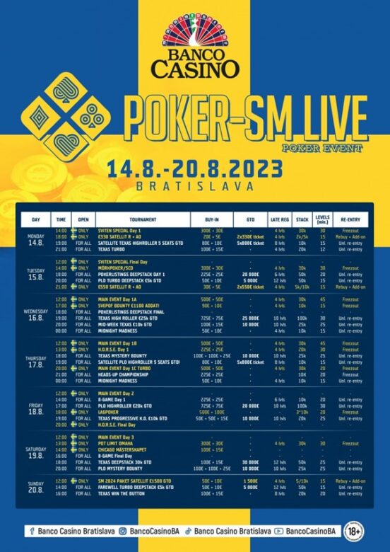 Banco Casino Poker SM Live in Bratislava Schedule 2023