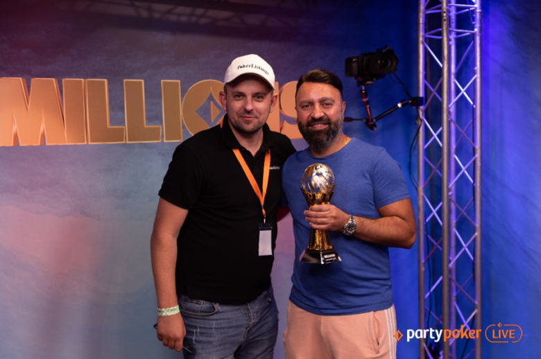 Live Reporter of PokerListings Melvin Schroen with MILLIONS winner Marios Trattou