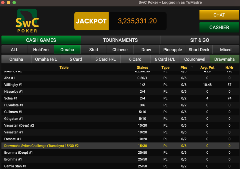 SwC Poker Cash Games Omaha Screenshot