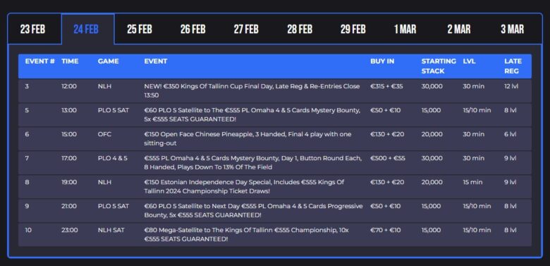 Kings Of Tallinn 2024 schedule February 24.