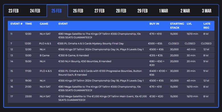 Kings Of Tallinn 2024 schedule February 25.