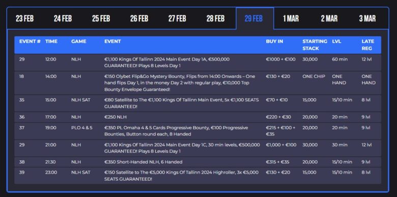 Kings Of Tallinn 2024 schedule February 28.