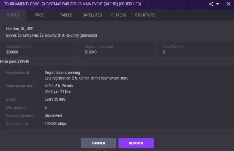 JackPoker Christmas Fair Series 2023: Main Event Tournament Lobby