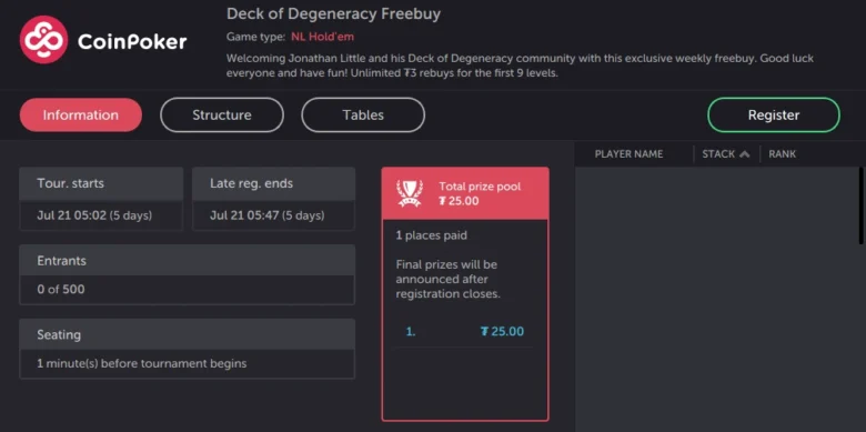 Coin Poker Deck of Degeneracy Freebuy