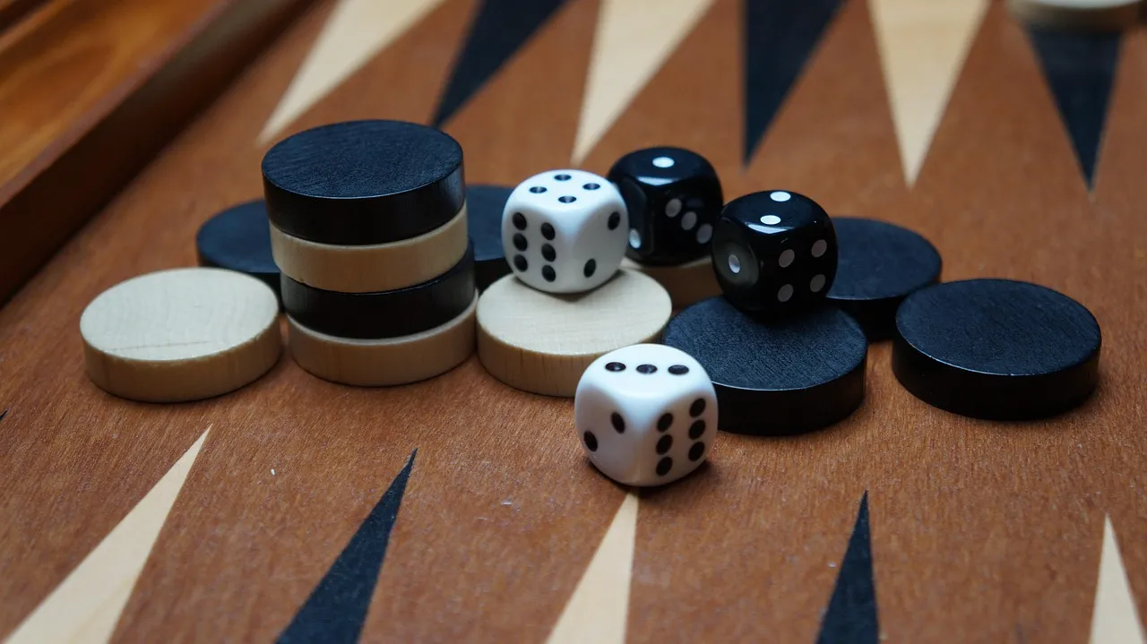 backgammon board with dices.