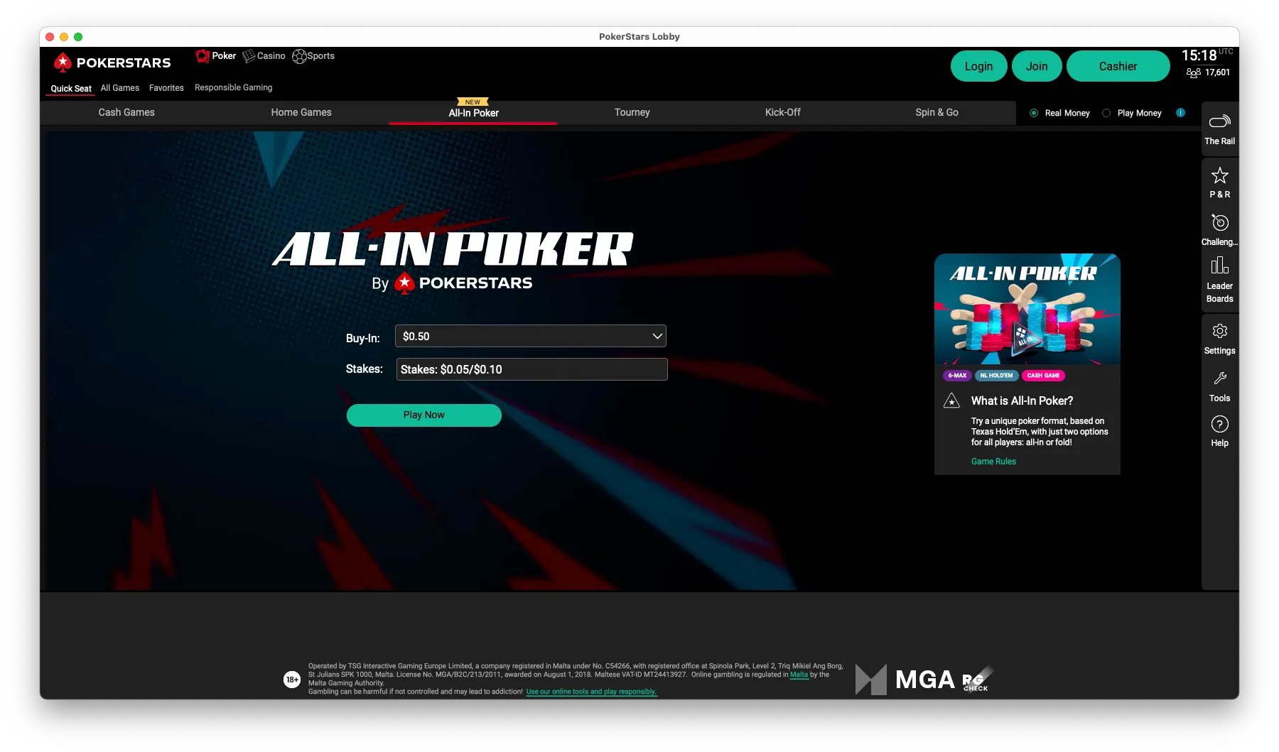 All in poker at Pokerstars 2025