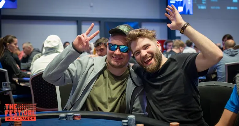 Cheerful people while playing The Festival Series poker tournament.