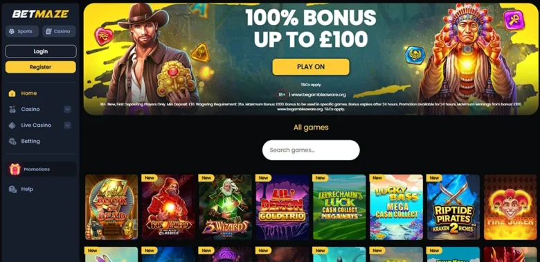 Betmaze Casino Home Page