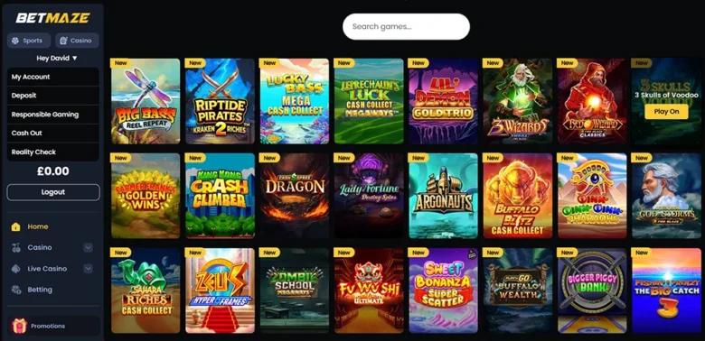 Variety of games at Betmaze Casino