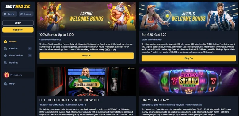 Betmaze Sports Bonuses & Promotions Page
