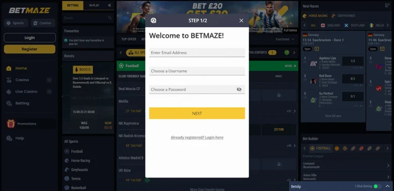 Betmaze Sports Registration Page