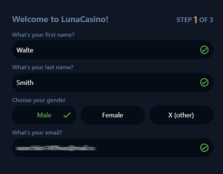Provide your first name, last name, gender and email address