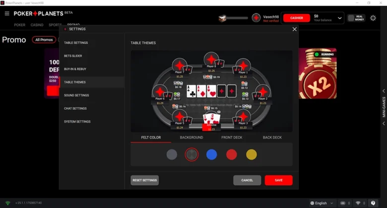 Screenshot Settings Page PokerPlanets