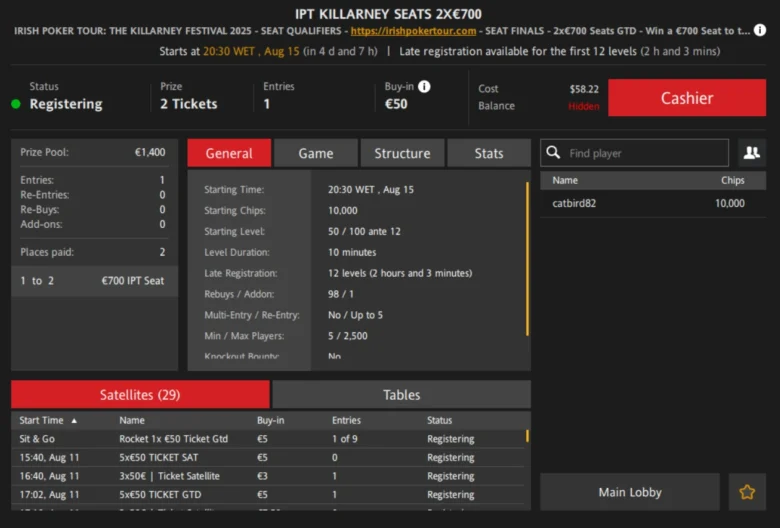 Killarney Festival 2025 How to Win €700 Seat in the Main Event