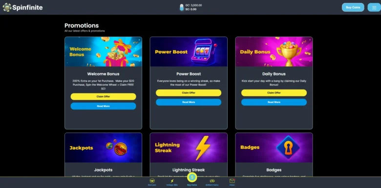 Spinfinite Casino promotions
