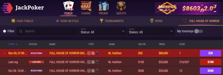 $50 Full House of Horror Big Bang Main Event $80K GTD