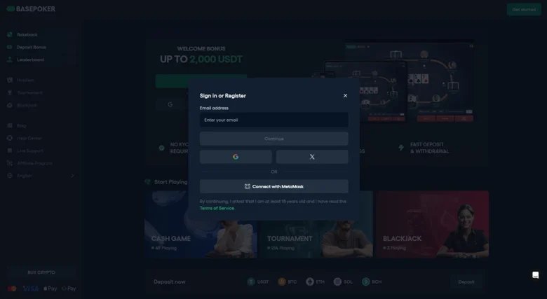 BasePoker Screenshot Registration Page