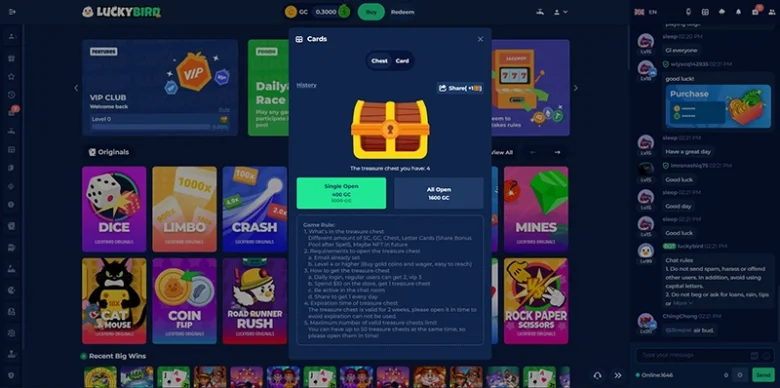 Luckybird Casino Cards Page