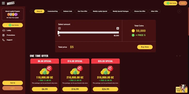 Moozi Casino Payments Page