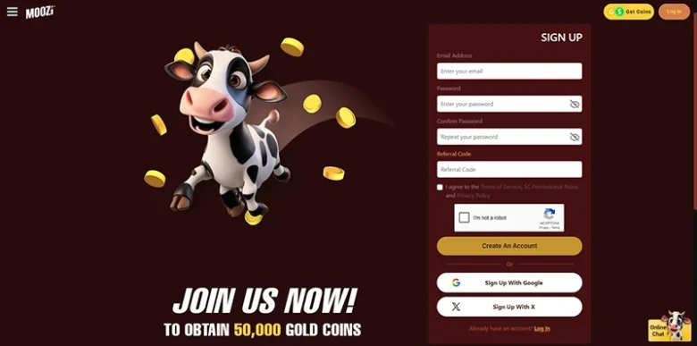 Moozi Casino Registration Page