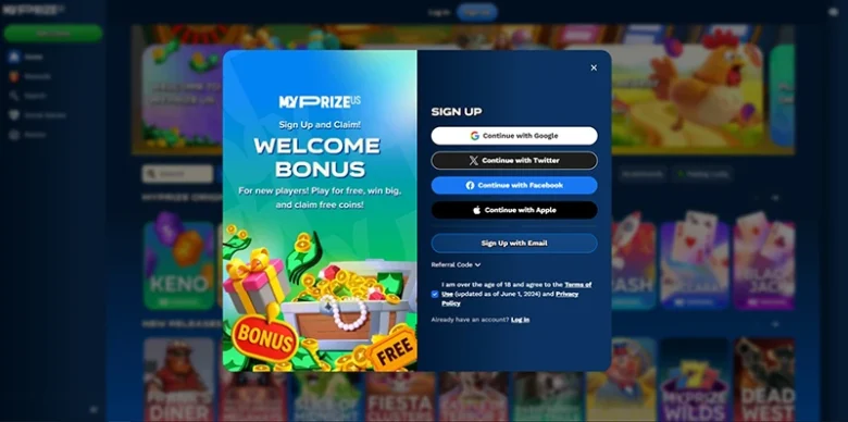 MyPrize Casino Registration Page