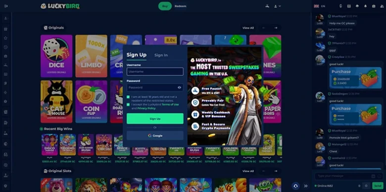 Luckybird Casino Registration Page